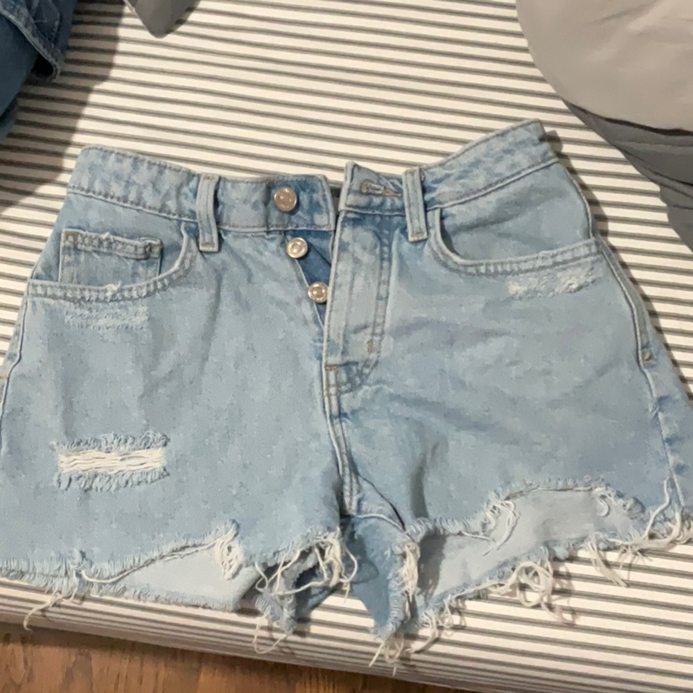 Forever 21 Blue Jean Shorts Distressed High-Waisted - Picture 1 of 3